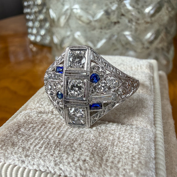 Art Deco Diamond & Sapphire Ring sold by Doyle and Doyle an antique and vintage jewelry boutique