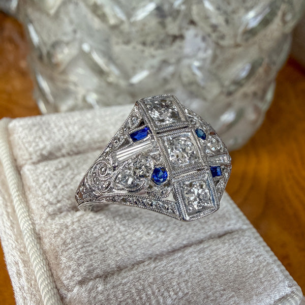 Art Deco Diamond & Sapphire Ring sold by Doyle and Doyle an antique and vintage jewelry boutique