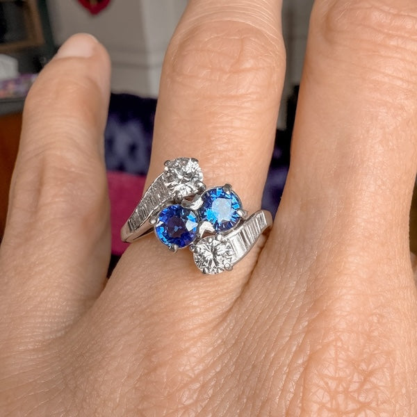 Vintage Sapphire & Diamond Bypass Toi et Moi Ring, sold by Doyle & Doyle antique and vintage jewelry boutique