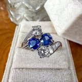 Vintage Sapphire & Diamond Bypass Toi et Moi Ring, sold by Doyle & Doyle antique and vintage jewelry boutique