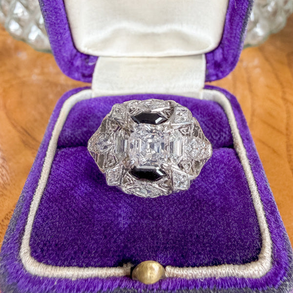 Art Deco Diamond Ring, Asscher 0.84ct. sold by Doyle and Doyle an antique and vintage jewelry boutique