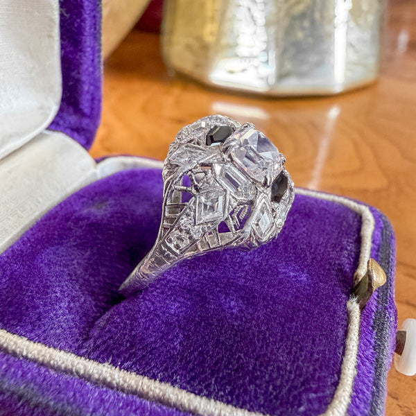 Art Deco Diamond Ring, Asscher 0.84ct. sold by Doyle and Doyle an antique and vintage jewelry boutique