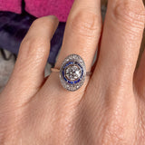 French Art Deco Diamond & Sapphire Target Ring, sold by Doyle & Doyle antique and vintage jewelry boutique