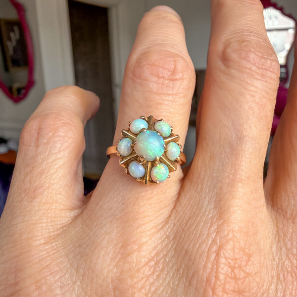 Vintage Opal Cluster Ring in yellow gold, sold by Doyle & Doyle antique and vintage jewelry boutique