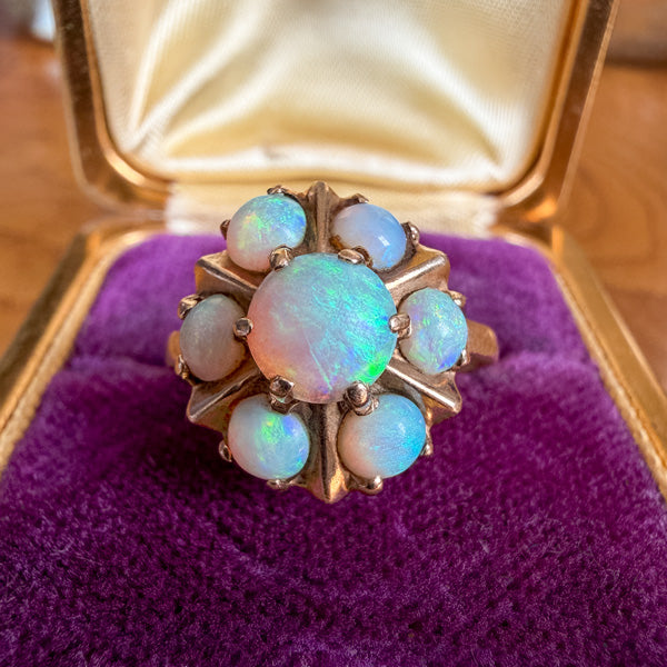 Vintage Opal Cluster Ring in yellow gold, sold by Doyle & Doyle antique and vintage jewelry boutique