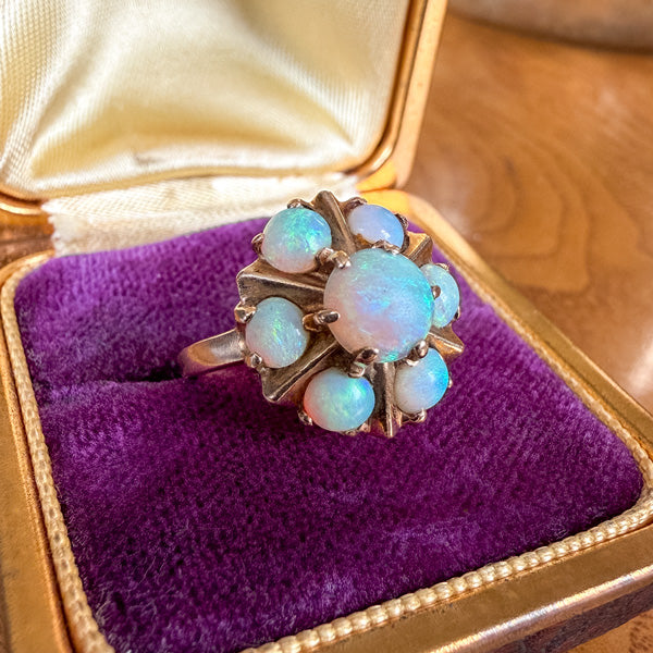 Vintage Opal Cluster Ring in yellow gold, sold by Doyle & Doyle antique and vintage jewelry boutique