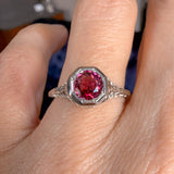 Vintage Filigree Garnet Ring sold by Doyle and Doyle an antique and vintage jewelry boutique
