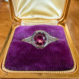 Vintage Filigree Garnet Ring sold by Doyle and Doyle an antique and vintage jewelry boutique