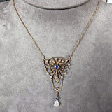 Art Nouveau Sapphire & Pearl Necklace in yellow gold, sold by Doyle & Doyle antique and vintage jewelry boutique