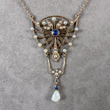 Art Nouveau Sapphire & Pearl Necklace in yellow gold, sold by Doyle & Doyle antique and vintage jewelry boutique