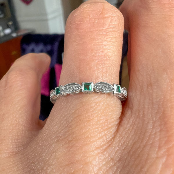 Square Emerald & Diamond Eternity Band Ring