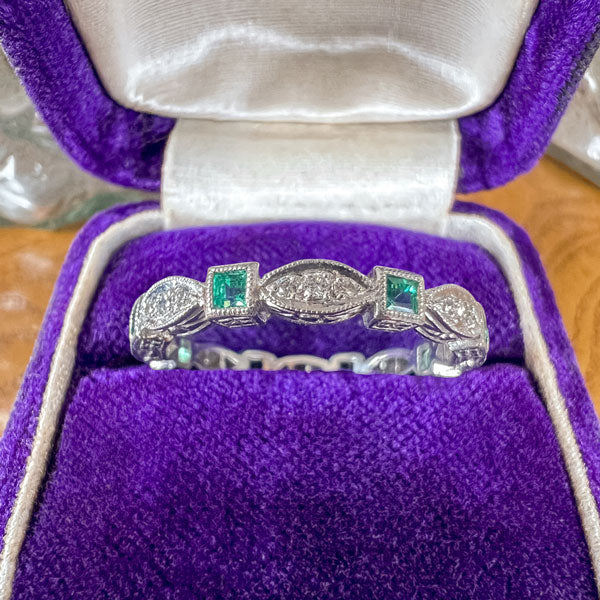 Square Emerald & Diamond Eternity Band Ring