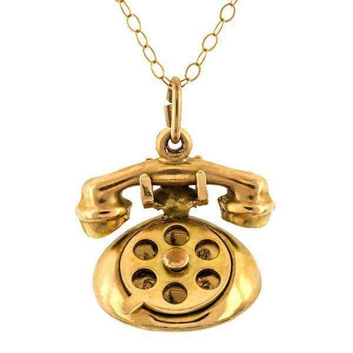 Antique Telephone Charm Pendant sold by Doyle and Doyle an antique and vintage jewelry boutique