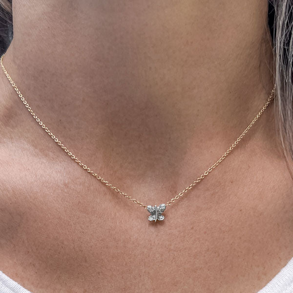 Pave Diamond Butterfly Pendant 18kw sold by Doyle and Doyle an antique and vintage jewelry boutique