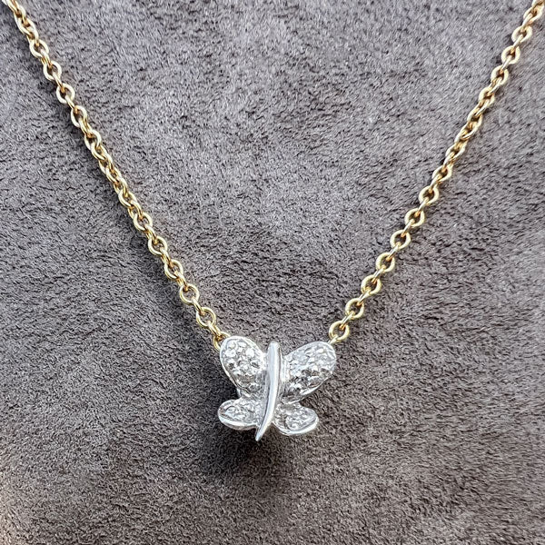 Pave Diamond Butterfly Pendant 18kw sold by Doyle and Doyle an antique and vintage jewelry boutique