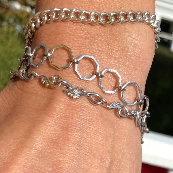 Stack of Silver Link Bracelets, from Doyle & Doyle antique and vintage jewelry