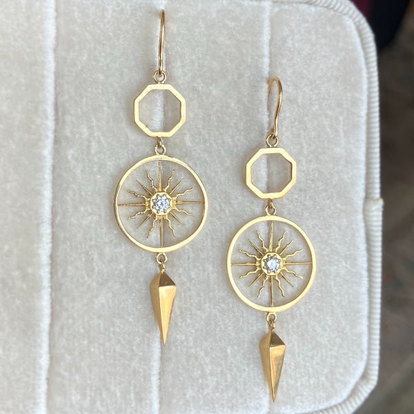 Gold Diamond Sunburst Earrings, Heirloom by Doyle & Doyle Collection