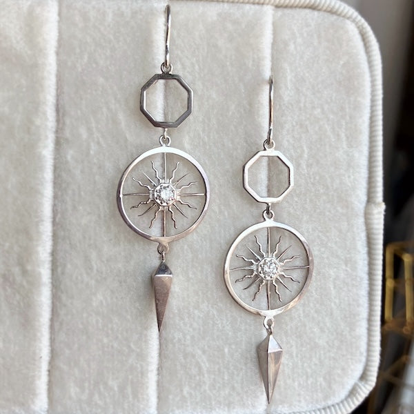 Silver Diamond Sunburst Earrings, Heirloom by Doyle & Doyle Collection