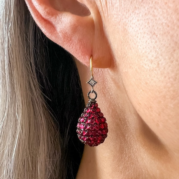 Pavé Garnet & Diamond Drop Earrings, from the Heirloom by Doyle & Doyle collection, designed and made in New York City.