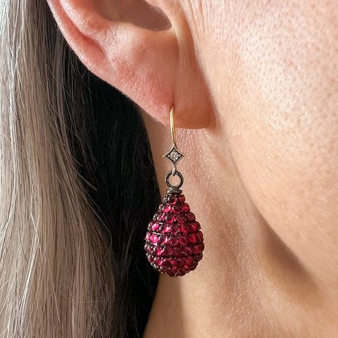 Pavé Garnet & Diamond Drop Earrings, from the Heirloom by Doyle & Doyle collection, designed and made in New York City.