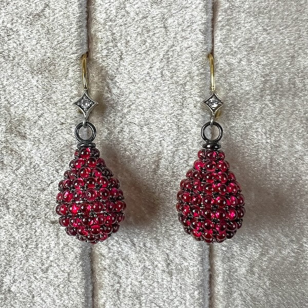 Pavé Garnet & Diamond Drop Earrings, from the Heirloom by Doyle & Doyle collection, designed and made in New York City.