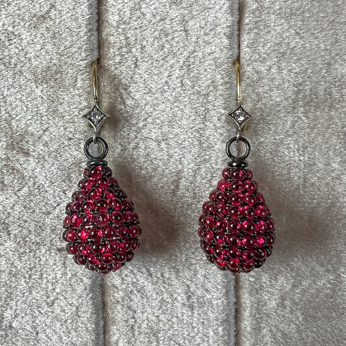 Pavé Garnet & Diamond Drop Earrings, from the Heirloom by Doyle & Doyle collection, designed and made in New York City.