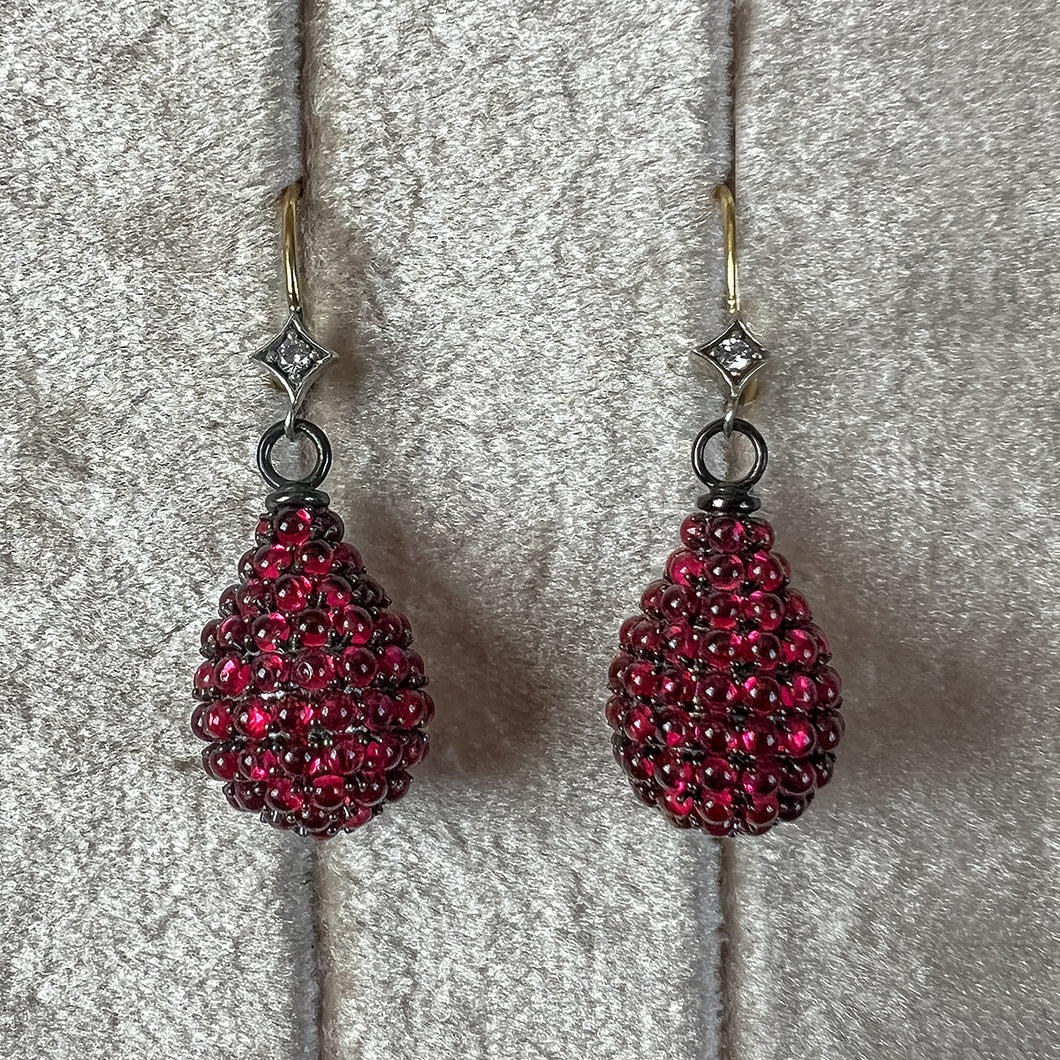Pavé Garnet & Diamond Drop Earrings, from the Heirloom by Doyle & Doyle collection, designed and made in New York City.