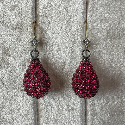 Pavé Garnet & Diamond Drop Earrings, from the Heirloom by Doyle & Doyle collection, designed and made in New York City.