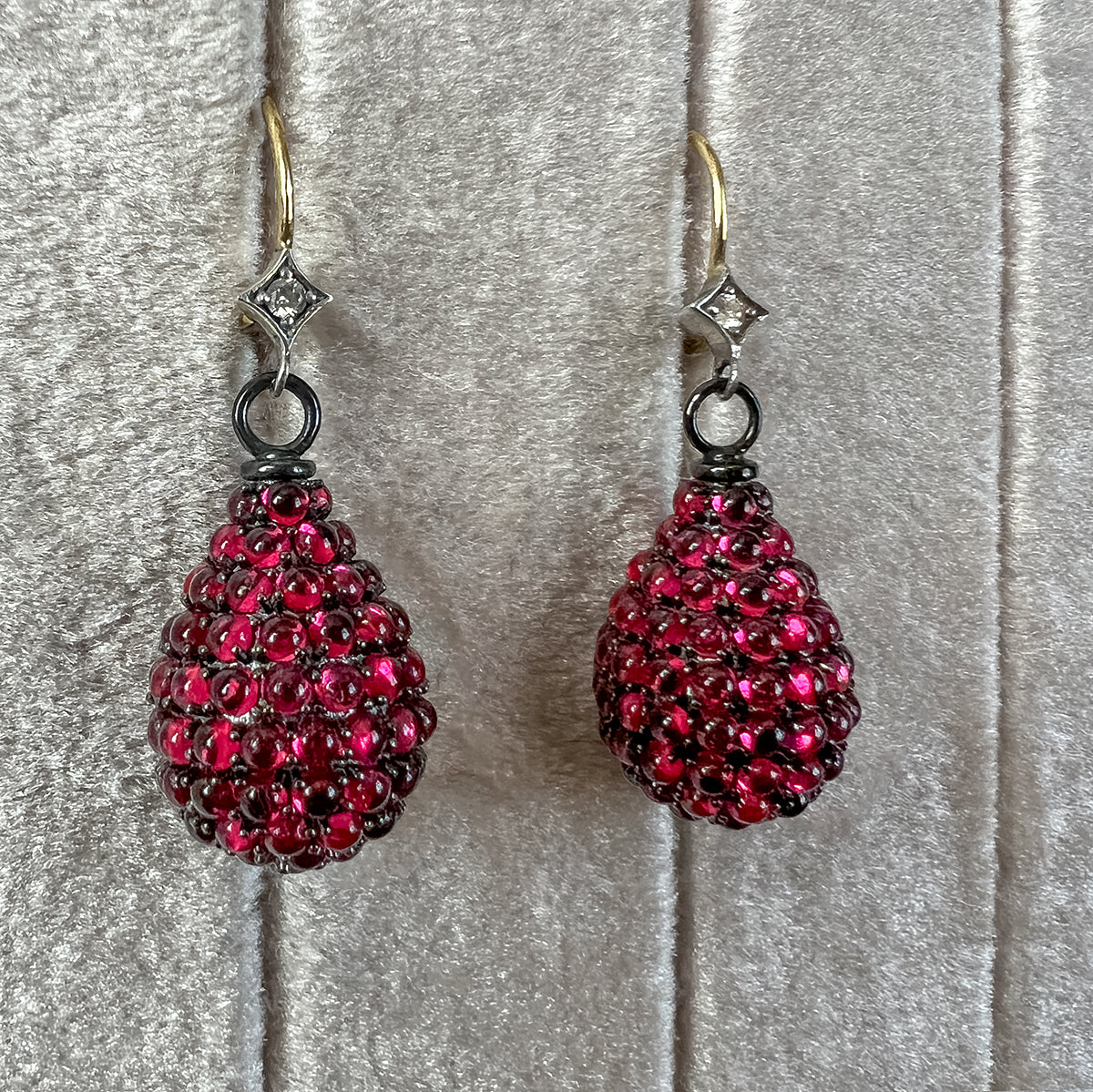 Pavé Garnet & Diamond Drop Earrings, from the Heirloom by Doyle & Doyle collection, designed and made in New York City.