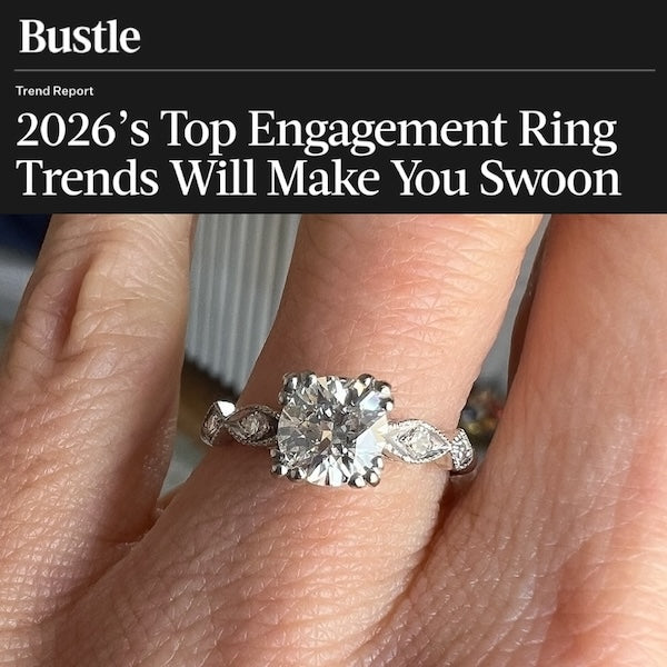 1940s Vintage Diamond Engagement Ring in platinum, from Doyle & Doyle antique and vintage jewelry boutique. Featured in "Bustle" from February 2026.