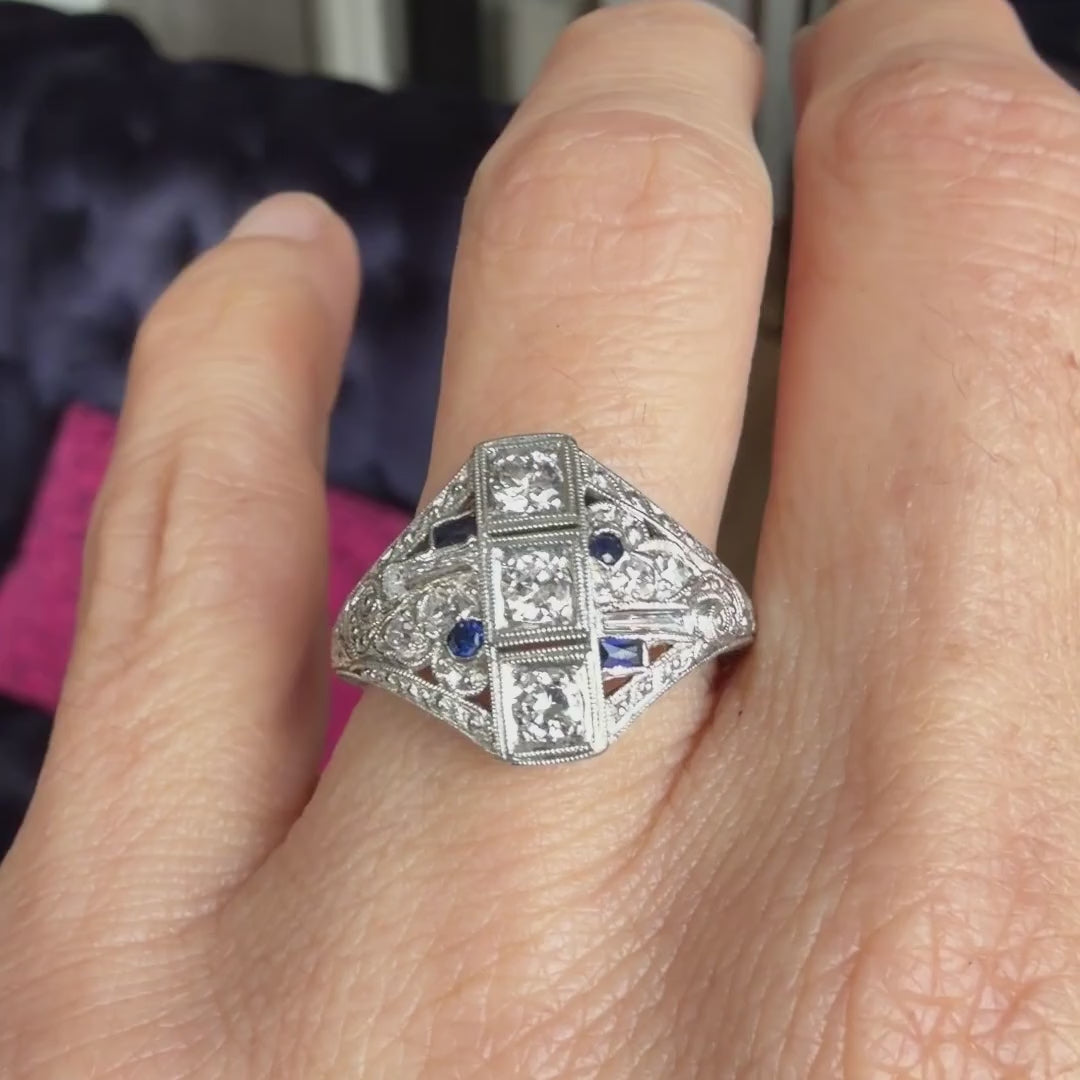 Art Deco Diamond & Sapphire Ring sold by Doyle and Doyle an antique and vintage jewelry boutique