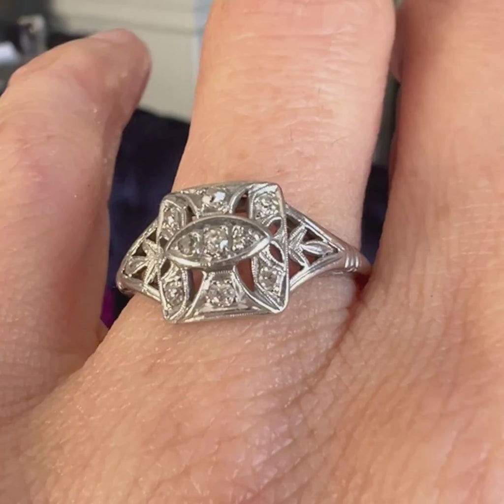 Art Deco Filigree Ring sold by Doyle and Doyle an antique and vintage jewelry boutique