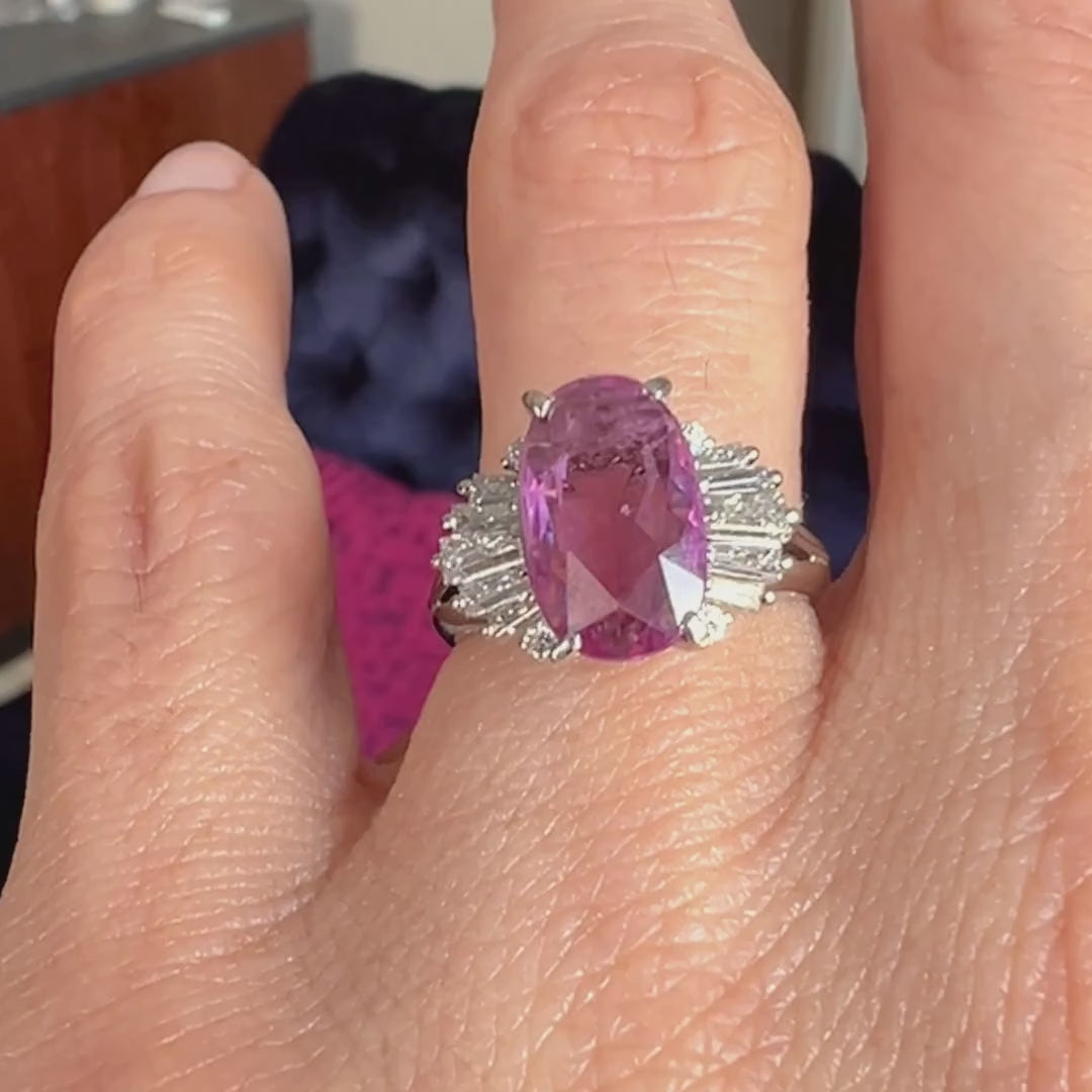 Vintage Pink Sapphire & Diamond Ring sold by Doyle and Doyle an antique and vintage jewelry boutique