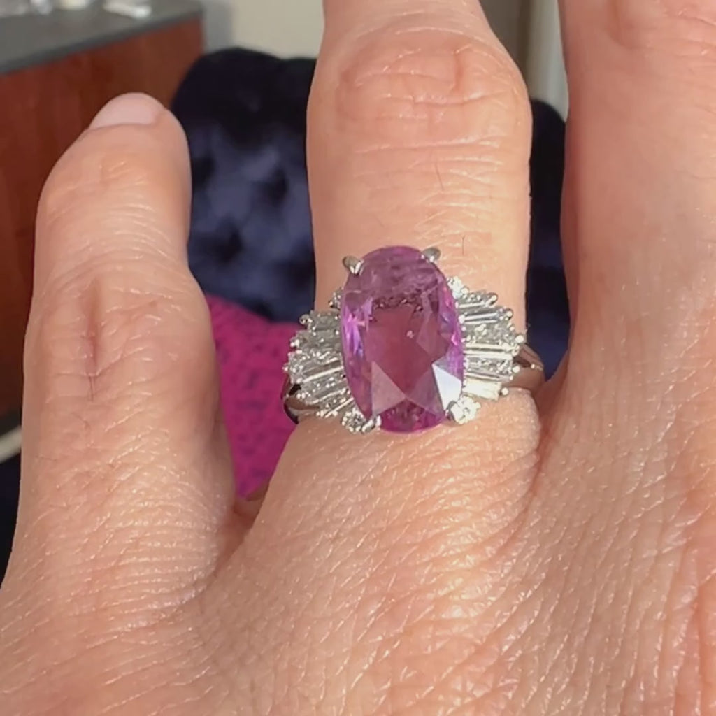 Vintage Pink Sapphire & Diamond Ring sold by Doyle and Doyle an antique and vintage jewelry boutique