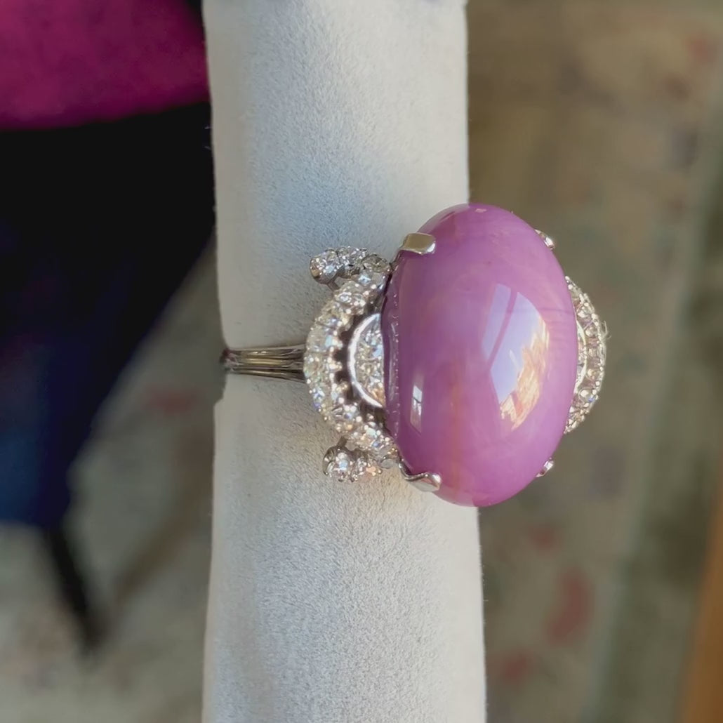 Vintage Purplish Pink Star Sapphire & Diamond Ring, from Doyle & Doyle antique and vintage jewelry boutique