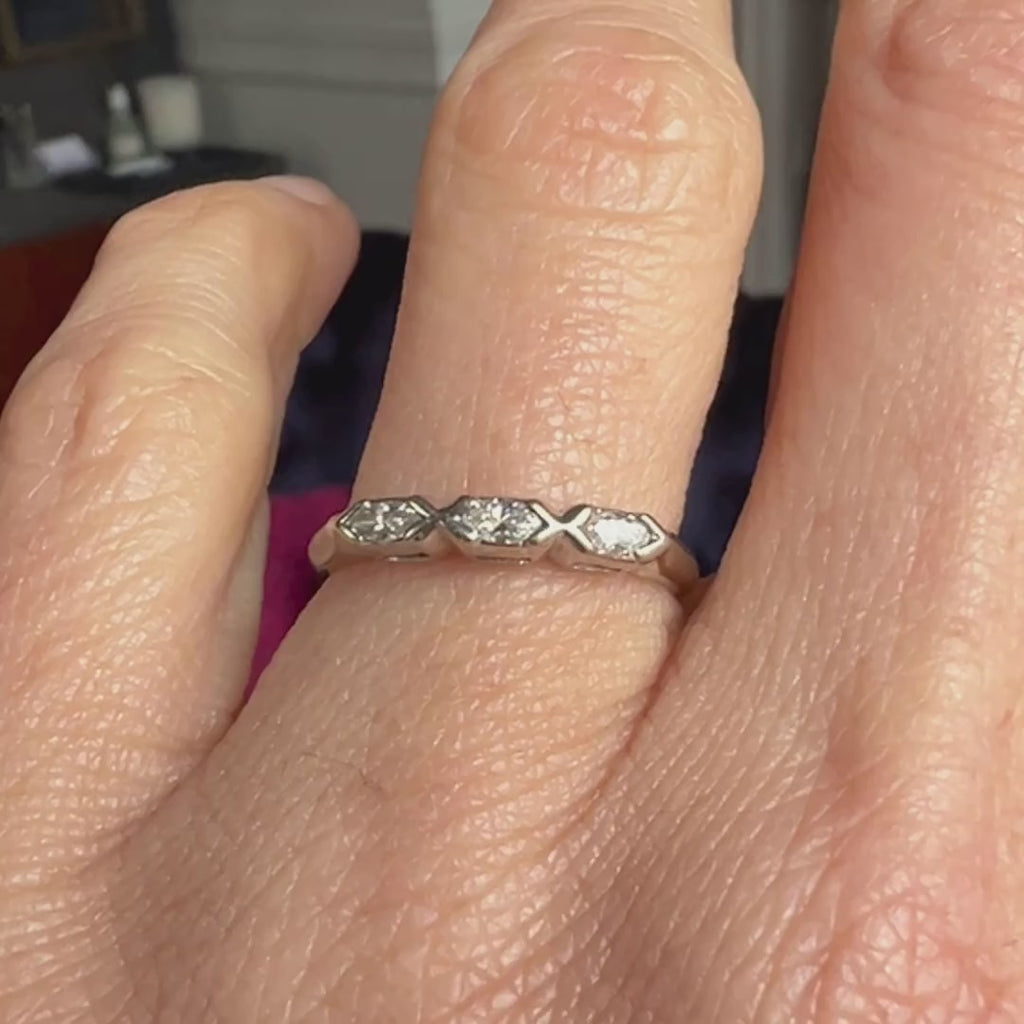 Vintage Marquise Diamond Wedding Band Ring sold by Doyle and Doyle an antique and vintage jewelry boutique