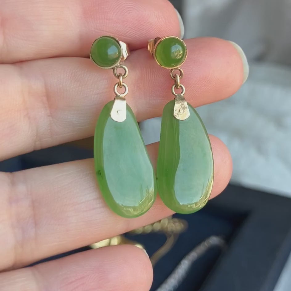 Vintage Jade Drop Earrings sold by Doyle and Doyle an antique and vintage jewelry boutique