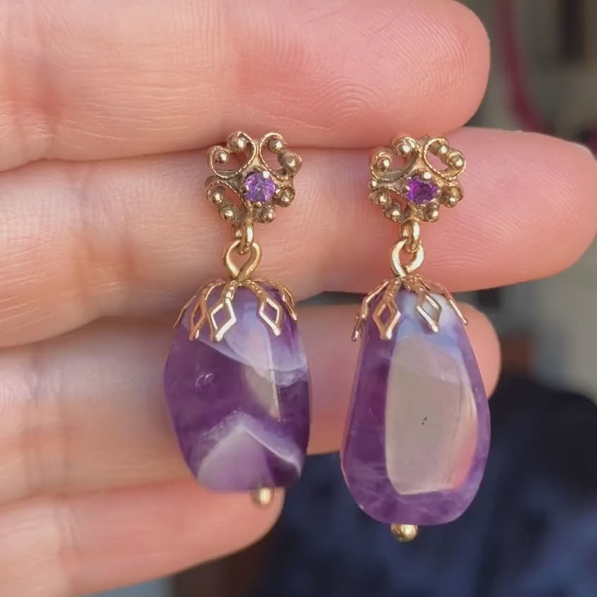 Vintage Tumbled Amethyst Drop Earrings, sold by Doyle & Doyle antique and vintage jewelry boutique