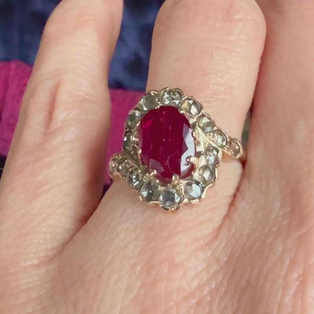 Antique Ruby & Rose Cut Diamond Ring sold by Doyle and Doyle an antique and vintage jewelry boutique