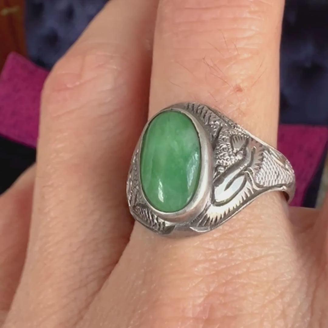 Vintage Jade Dragon Ring sold by Doyle and Doyle an antique and vintage jewelry boutique