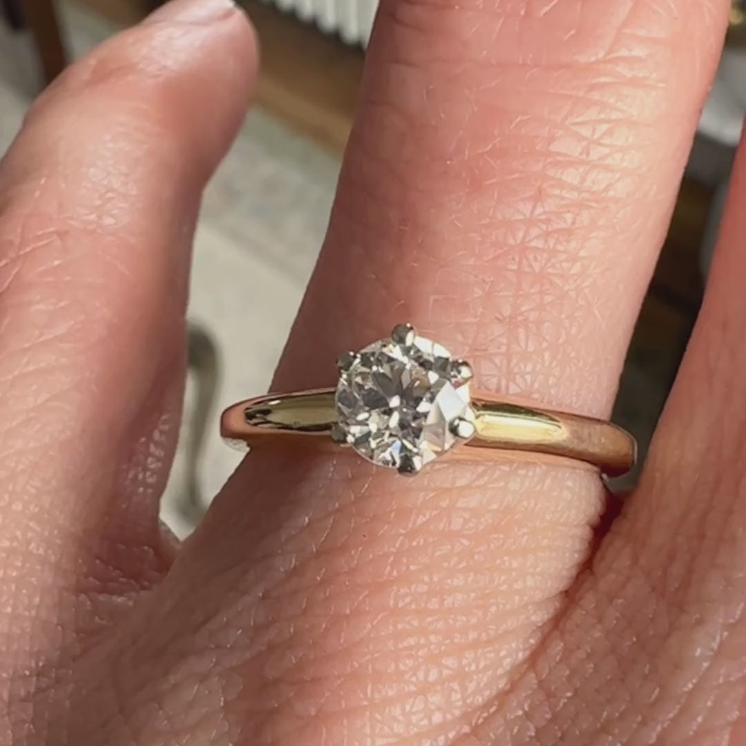 Vintage Solitaire Diamond Engagement Ring, RBC 0.46ct. sold by Doyle and Doyle an antique and vintage jewelry boutique