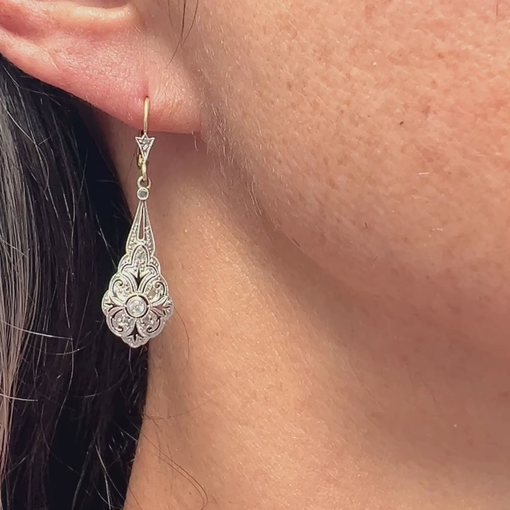 Art Deco Diamond Drop Earrings sold by Doyle and Doyle an antique and vintage jewelry boutique