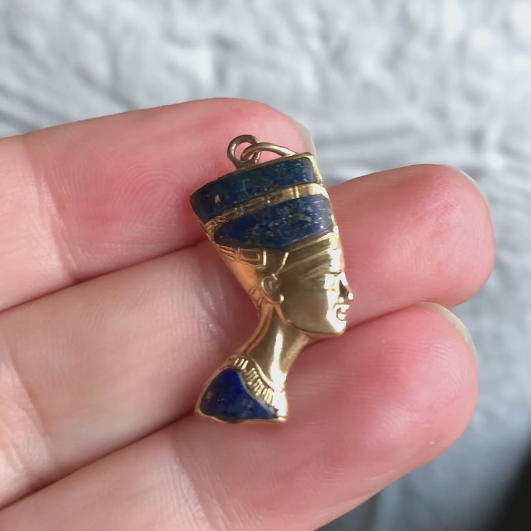Antique Egyptian Revival Pendant Charm with lapis, sold by Doyle & Doyle an antique and vintage jewelry boutique