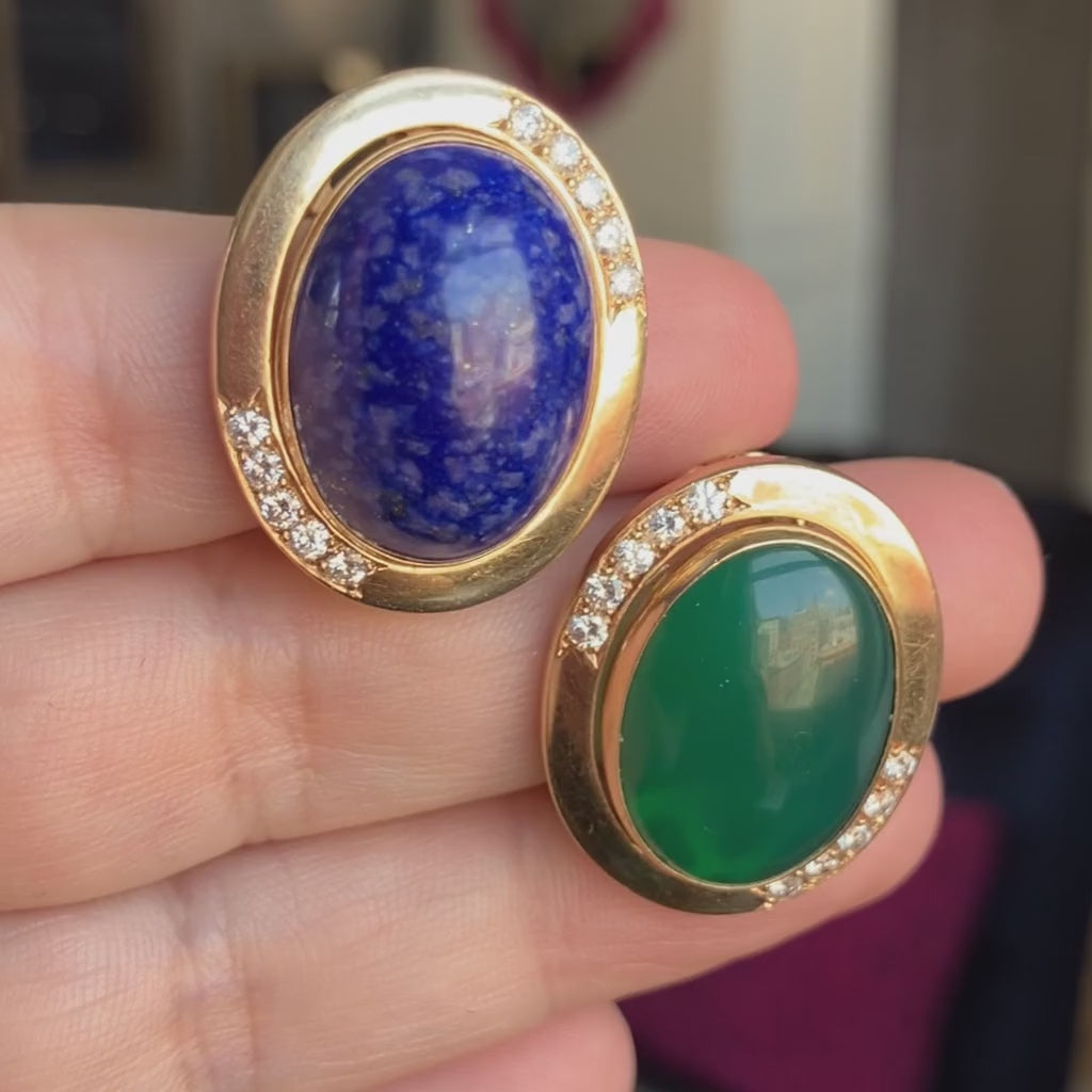 Vintage Interchangeable Sodalite and Green Onyx Earrings, sold by Doyle & Doyle antique and vintage jewelry boutique