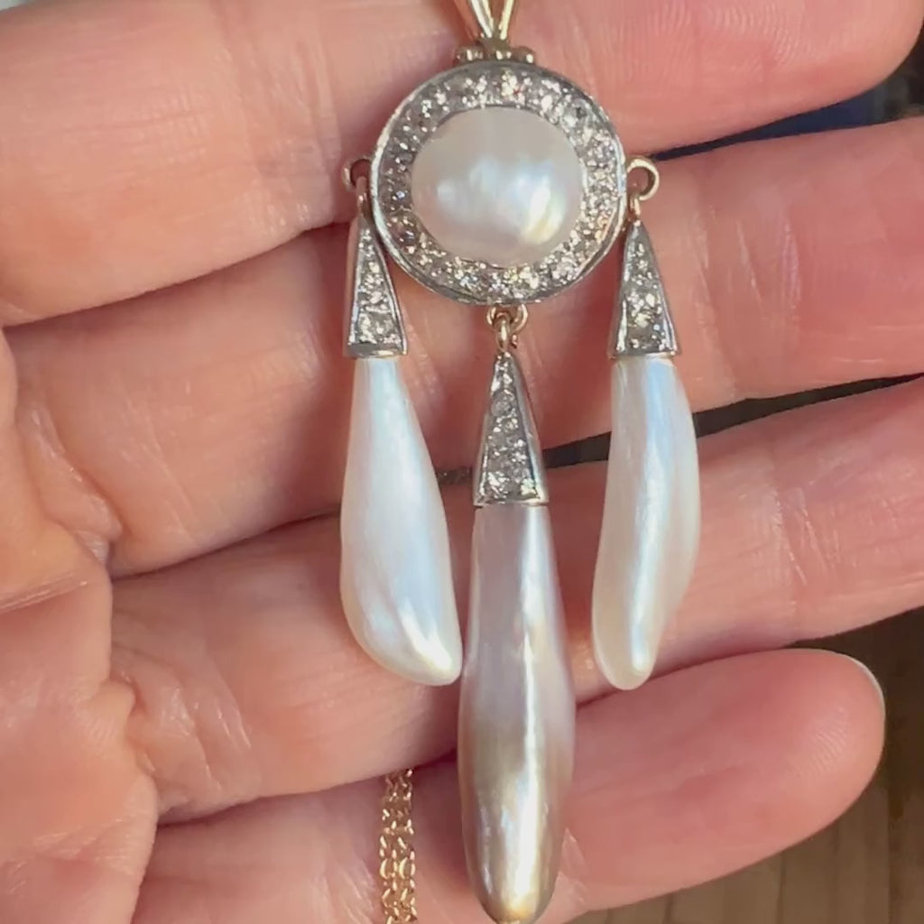 Edwardian Pearl & Diamond Pendant sold by Doyle and Doyle an antique and vintage jewelry boutique