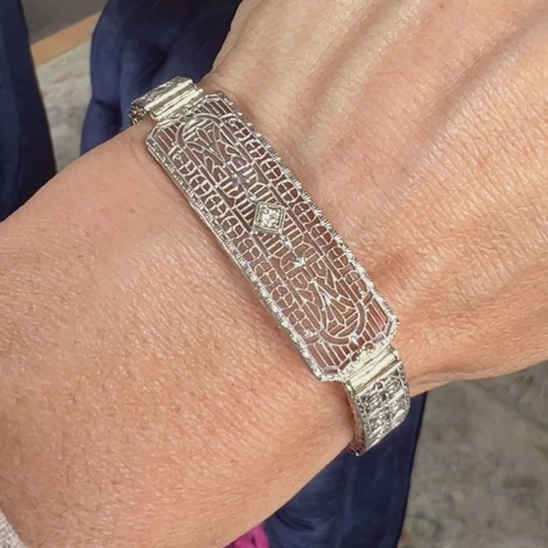 Vintage Diamond Filigree Bracelet sold by Doyle and Doyle an antique and vintage jewelry boutique