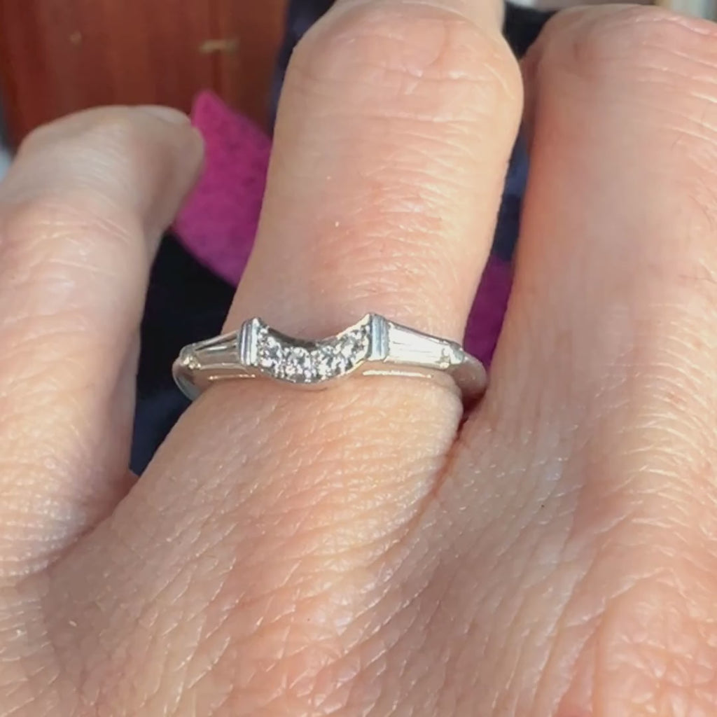 Vintage Curved Diamond Wedding Band Ring, 9-7-63 sold by Doyle and Doyle an antique and vintage jewelry boutique