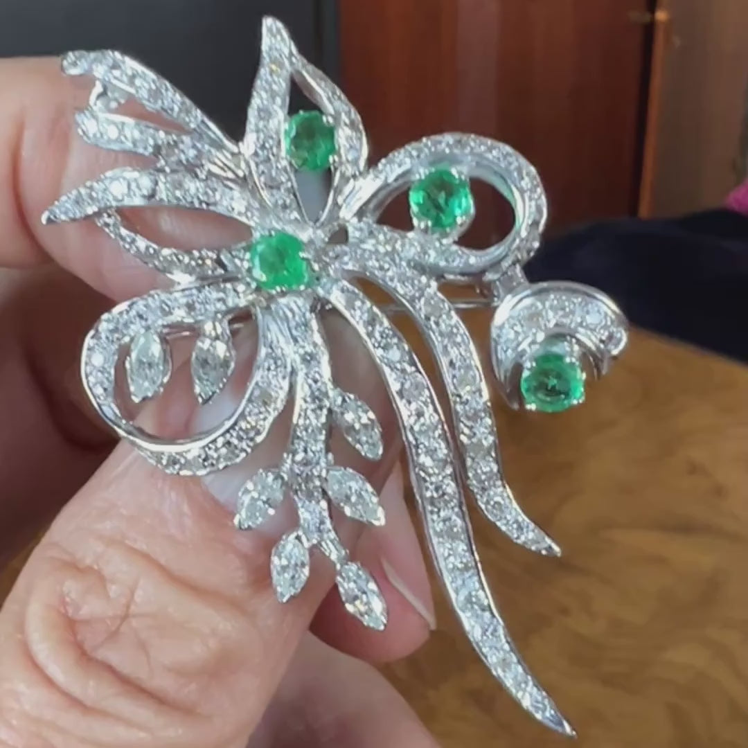 Vintage Emerald & Diamond Pin sold by Doyle and Doyle an antique and vintage jewelry boutique