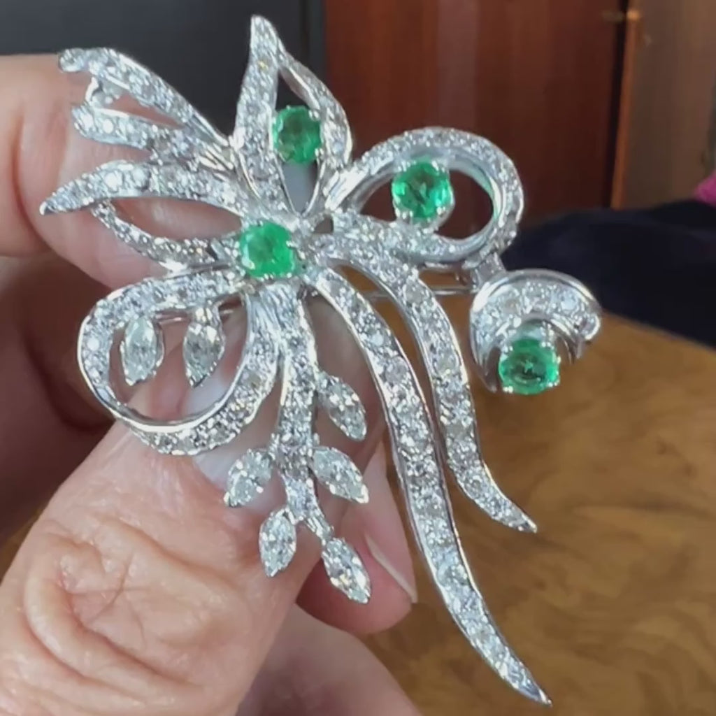 Vintage Emerald & Diamond Pin sold by Doyle and Doyle an antique and vintage jewelry boutique