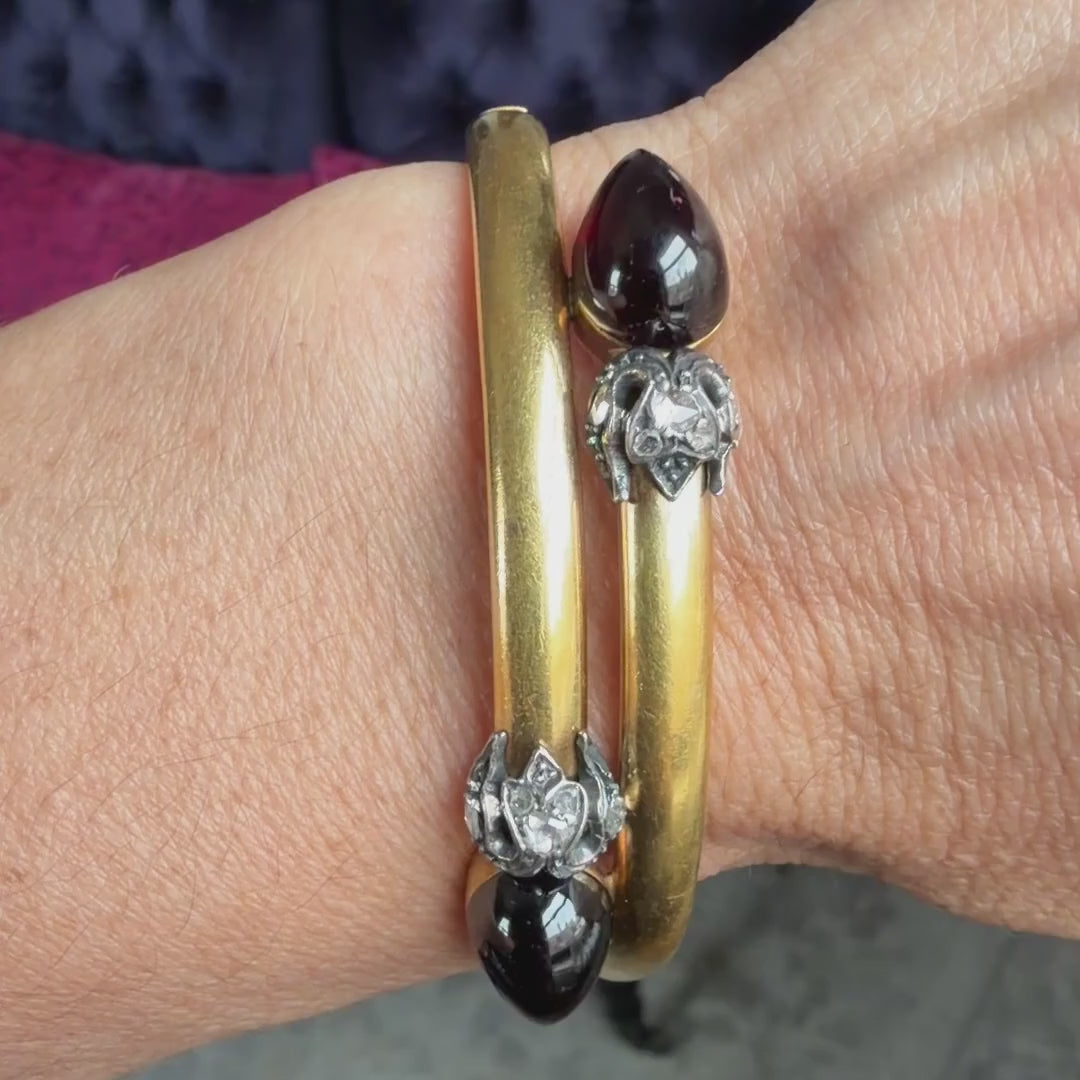 Edwardian Garnet & Rose Cut Diamond Bracelet sold by Doyle and Doyle an antique and vintage jewelry boutique